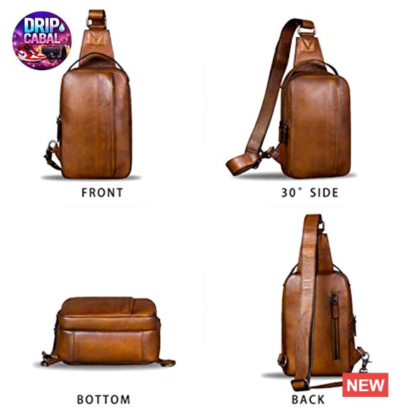 Genuine Leather Sling Backpack Crossbody Bag Adjustable Strap